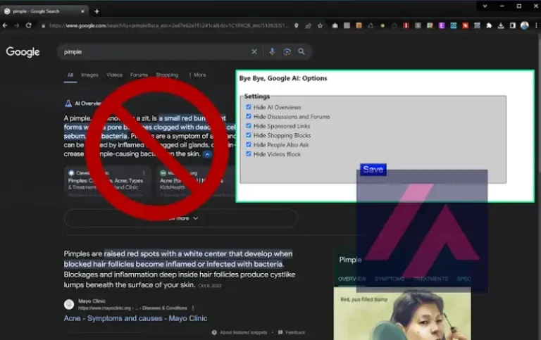 Capture d'écran de l'apparence de l'extension Chrome pour bloquer Google SGE.